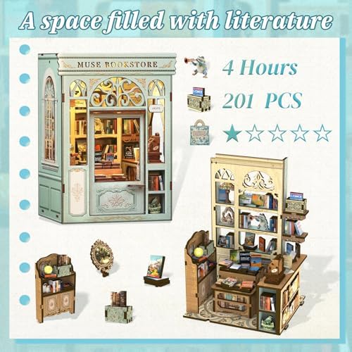 CUTEBEE Book Nook Kit - DIY Miniature House Dollhouse Kit for Adults and Teens, Booknook Tiny House Bookshelf Decor 3D Wooden Puzzle, Gifts for Family, Friends (Muse Bookstore) - Image 3