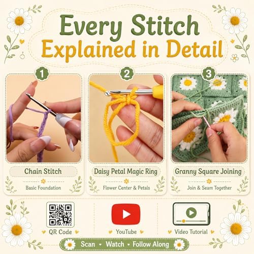 Coopay Crochet Kit for Beginners Adults, Large Granny Square Blanket Kit - Image 4