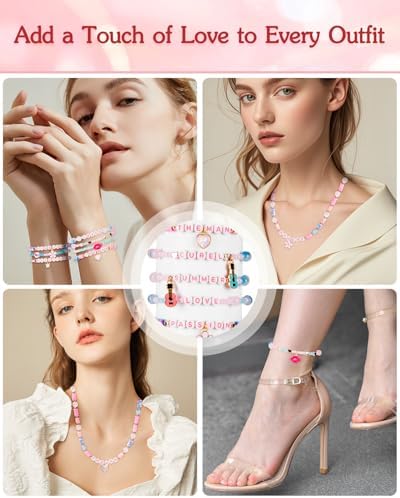 Goldwise Lover Themed Friendship Bracelet Kit for Fans, 2 Boxes Valentine’s Day Bracelet Making Kit with Clay, Glass, Seed Beads and Heart Charms, Inspired by 2019's Iconic Album, Birthdays Gifts - Image 6