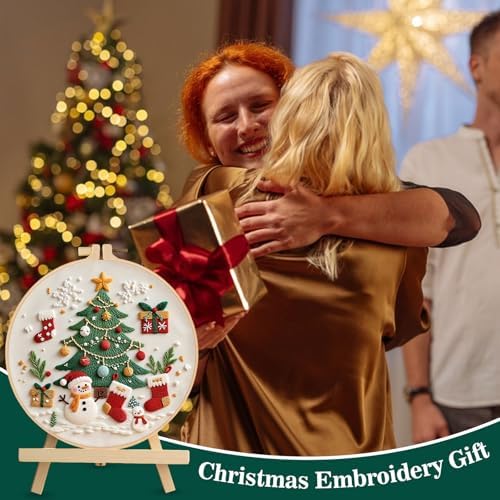 RUIQLXHANG Christmas Embroidery Kit, Gnomes Embroidery Kits for Beginners with Pattern, Cotton Threads, Needles, Instruction, 20cm Hoop, Gift for Mom, Grandma (Christmas Tree) - Image 7