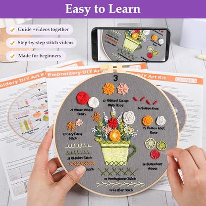 Embroidery Kit for Adult Beginners, 3 Pack Embroidery Stitches Practice Kit to Learn 31 Stitches, with Step-by-Step Instructions & Videos, Tools, DIY Needlework Craft Gift for Craft Lovers Women - Image 3