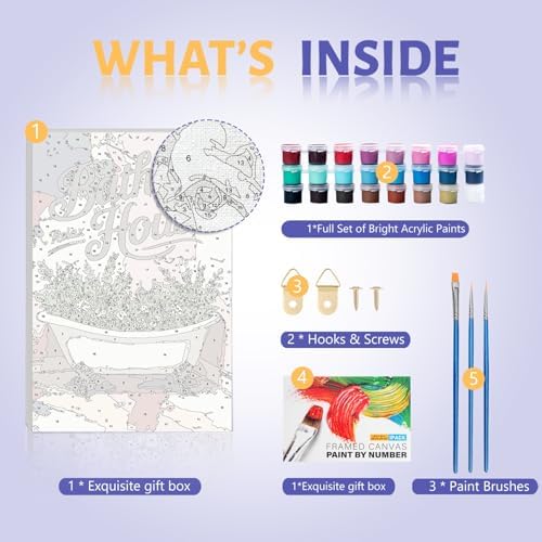 Framed Paint by Numbers Kit for Adults Beginner & Kids Ages 10-13, Bathroom Decor Paint by Numbers with frame, without Easel, DIY Acrylic Number Painting for Adults for Home Decor Gift 8 x 12 Inch - Image 6
