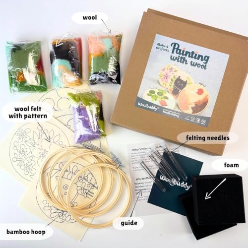 Woolbuddy Wool Painting Felting Hoop Kit 4PK, with Tools Set & Instruction - Image 2