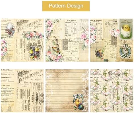 24 Sheets Easter Pattern Paper Set, 6" x 6" Patterned Cardstock Paper with 40 Pcs Stickers Scrapbooking Supplies Paper Rabbit Carrot Easter Egg Origami Paper - 12 Styles - Image 5