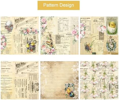 24 Sheets Easter Pattern Paper Set, 6" x 6" Patterned Cardstock Paper with 40 Pcs Stickers Scrapbooking Supplies Paper Rabbit Carrot Easter Egg Origami Paper - 12 Styles - Image 5