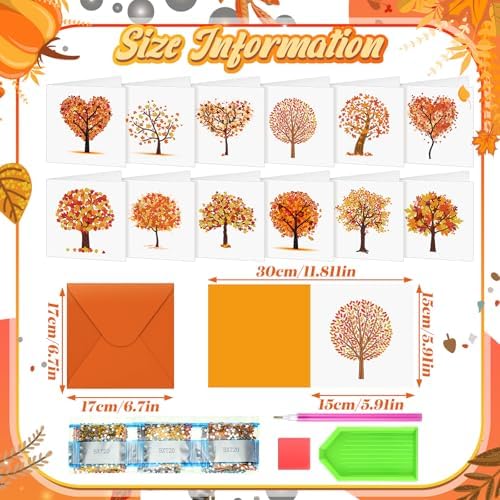 Saillong 12 Pack Fall Tree Diamond Painting Greeting Cards with Envelopes - Image 4
