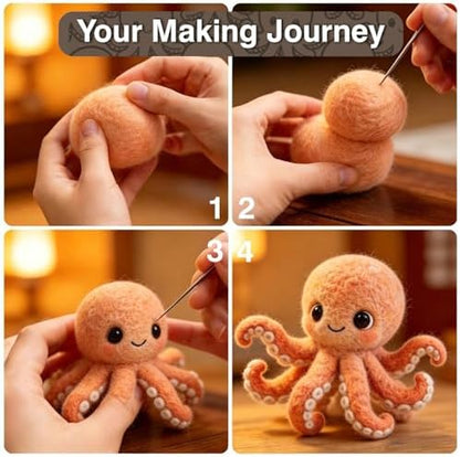 DIY Needle Felting Kit Cute Pink Octopus – Needle Felting Starter Kit with Fiber Roving, Needles, Felting Pad & Instructions | Felted Ocean Animal Kit for Beginners Adults | DIY Craft Gift - Image 6