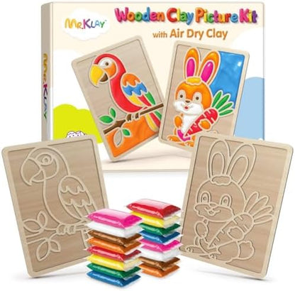 Air Dry Clay for Kids - Modeling Clay for Kids DIY Arts and Crafts Kit with 16 Soft Colored Magic Clay Bags & 2 Engraved Wooden Boards - Wooden Clay Picture Kit for Boys and Girls Ages 4-8 by Unknown