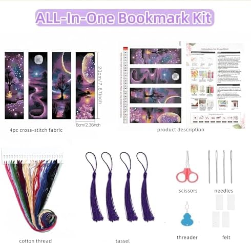 4PC Starry Night Counted Cross Stitch Bookmark Kit for Adults Beginners - Image 2