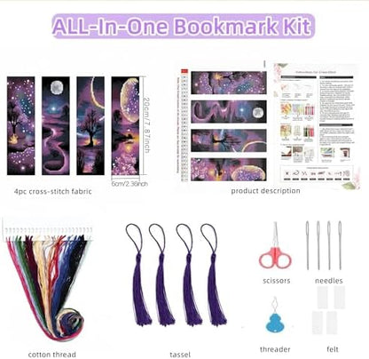 4PC Starry Night Counted Cross Stitch Bookmark Kit for Adults Beginners - Image 2