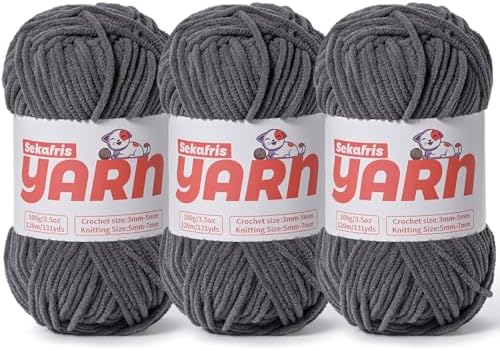 Plush Chunky Chenille Yarn for Crocheting Amigurumi, Soft Fluffy Velvet Yarn for Crocheting, Fuzzy Baby Blanket Knitting 300g/393yds Bulky（3 Dark Gray） by Sekafris
