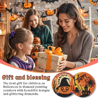 EWJRNSF 6 PCS Halloween 5D Diamond Painting Coasters Kit with Holder DIY - Image 5
