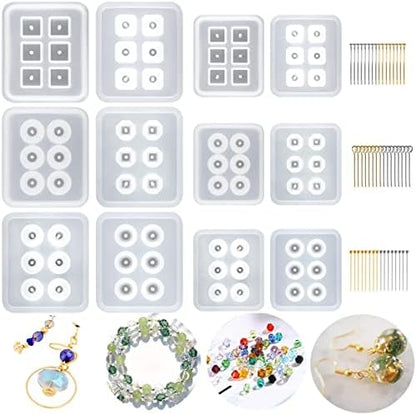 Suhome Resin Bead Molds for Jewelry 12 PCS Resin Molds Silicone with Hole Cabochon Gem Jewelry Making Epoxy Resin Molds for Earrings, Pendants,Bracelets and Necklaces by SuhomeResinMoldsBeads