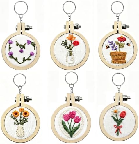 6 Sets Mini DIY Embroidery Kits for Beginners Adults, Flowers Hand Embroidery Starter Kit Needlepoint Kits, Stamped Cross Stitch Kits for Beginners Adults, 7 Embroidery Hoops (Attached Video Tutorial) by Armindou