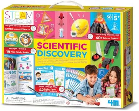 4M Scientific Discovery Kit for Kids Ages 8-12 – Over 50 STEM Experiments in Physics, Chemistry, Magnetism & Bubble Science, Build a Lemon Clock, Volcano, Magnetic Racer, Hover Disc, Educational Gift by 4M