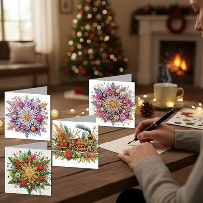 jinglinhh 12pcs Diamond Art Painting Winter Snowflake Christmas Train Greeting Cards with Envelopes, DIY Card Making Kits for Adults, Diamond Art Christmas Cards for Holiday Gifts - Image 7