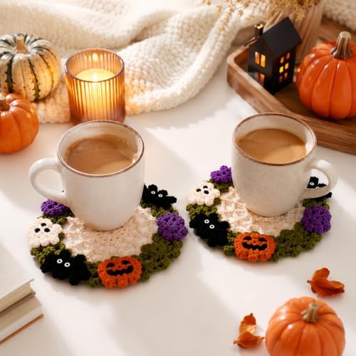 Halloween Crochet Coaster Kit for Beginners,2pcs DIY Fall Craft Set - Image 2