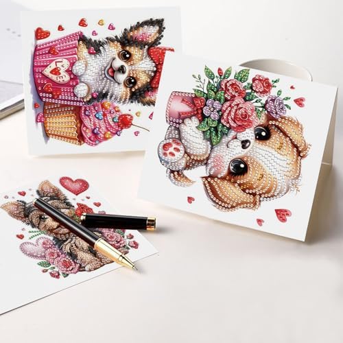 LazyFold 6 Pcs Diamond Art Painting Greeting Cards Kits, DIY Cute Puppy Handmade Festival Greeting Cards with Envelopes Diamond Art Crafts Birthday Cards Creative Valentine's Day Gift - Image 6
