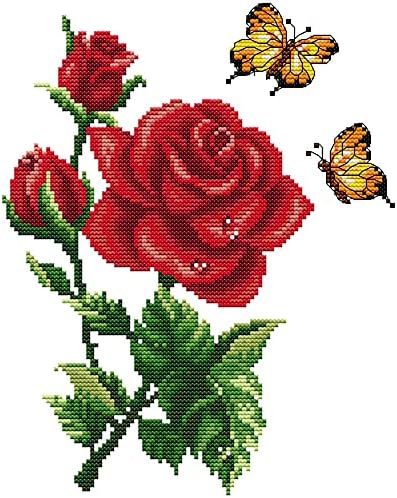 Stamped Cross Stitch Kits for Beginners Full Range of Crossstitching Kits Preprinted Pattern for Kids or Adults, Embroidery Needlepoint Starter Kits 14CT 2 Strands-Butterflies Rose,10.2''x11.8'' - Image 2