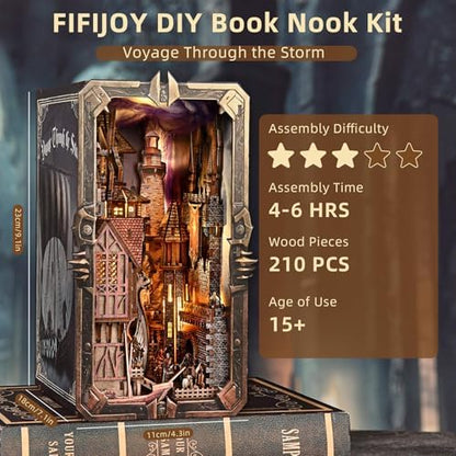 fifijoy DIY Viking Book Nook Kit, Miniature House Dollhouse Kit for Adult and Teens, Booknook Bookend Tiny House Model Build Bookshelf Insert Decor 3D Wooden Puzzle, Gifts for Family, Friends - Image 4