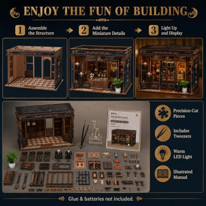 Vintage Tailor Shop Book Nook Kit for Adults, Wooden Puzzle with LED Light - Image 3