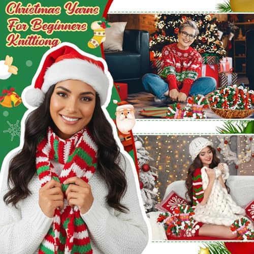 Threlaco 6 Skein Christmas Loop Yarn for Finger Knitting, Red, White, Green - Image 6
