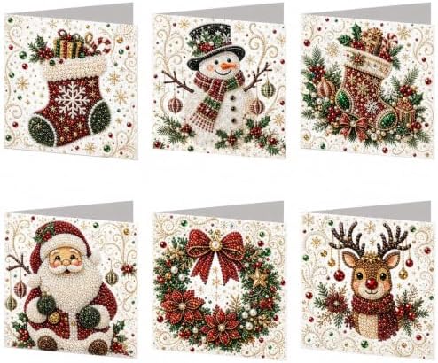 Diamond Art Painting Christmas Cards 6 Pack, 5D DIY Gem Greeting Card Kits - Image 2