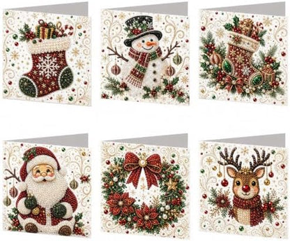 Diamond Art Painting Christmas Cards 6 Pack, 5D DIY Gem Greeting Card Kits - Image 2