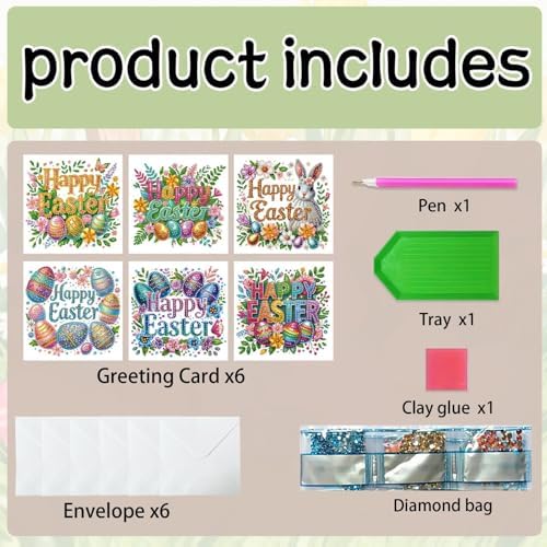 6Pcs Easter Greeting Card DIY Diamond Art Painting Greeting Cards Special Shaped Diamond Blessing Folding Card Kit Arts Crafts for Holiday Festival-Easter Font - Image 7