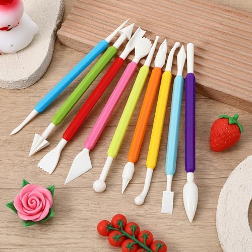 9 Pcs Air Dry Clay Tools, Double Head Clay Sculpting Tools for Adults Plastic Polymer Clay Tool for Molding Shaping Carving Dotting Trimming Pottery Cake Decoration DIY Craft - Image 5