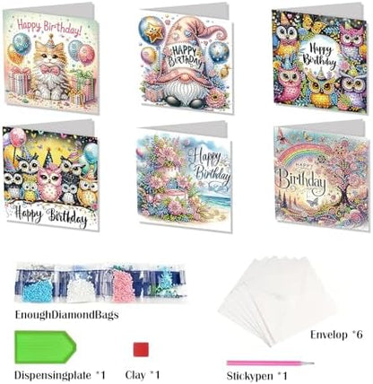 6 Pack DIY Diamond Art Painting Greeting Card Kit Happy Birthday, 5D Diamond Art Christmas Birthday Holiday Foldable Thank You Cards Blessing Greeting Card, Crafts Kit Creative with Envelope - Image 4