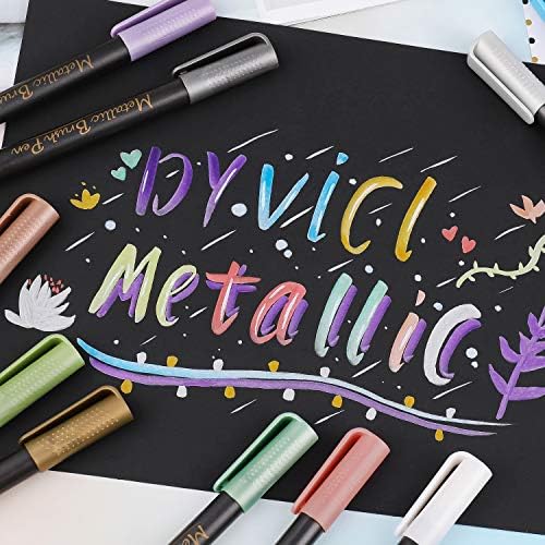 Dyvicl Metallic Brush Marker Pens - Metallic Pens Art Markers for Calligraphy, Brush Lettering, Black Paper, Rock Painting, Card Making, Scrapbooking, Fabric, Metal, Ceramic, Wine Glass, Set of 9 - Image 4