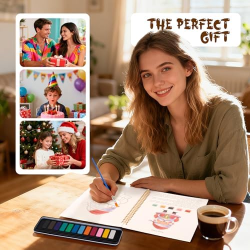 Watercolor Workbook for Adults, Beginner Friendly Watercolor Painting Kit Christmas Water Coloring Book, Nature-Themed Practice Art Gift Water Color Paint Book with Palette and Brush - Image 6