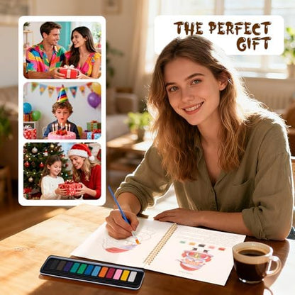 Watercolor Workbook for Adults, Beginner Friendly Watercolor Painting Kit Christmas Water Coloring Book, Nature-Themed Practice Art Gift Water Color Paint Book with Palette and Brush - Image 6