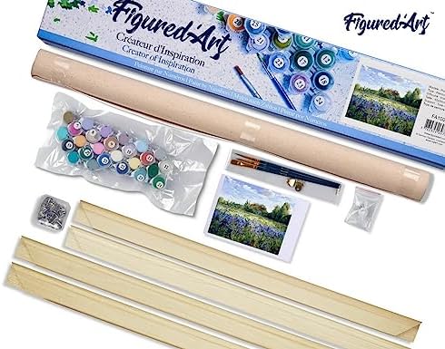 Figured'Art Paint by Numbers Kit for Adults Countryside Field and Blue Flowers 16"x20" - Craft Art Painting Rolled Canvas with DIY Wooden Frame - Image 5