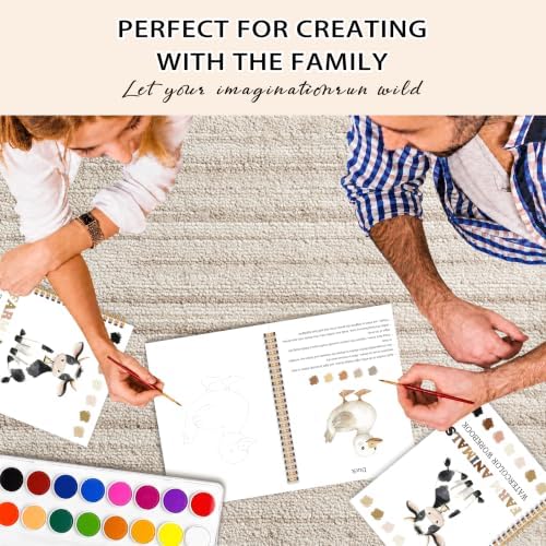 Farm Animals Watercolor Workbook, Water Coloring Book, 12 Patterns, 18 Colors Watercolor Paint Set, Countryside Memories Watercolor Kit for Beginners, Relaxing DIY Gift for Adults - Image 6