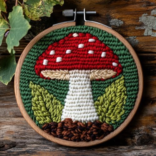 Punch Needle Kits for Beginners Red Mushroom 20x20cm(5) by Unknown