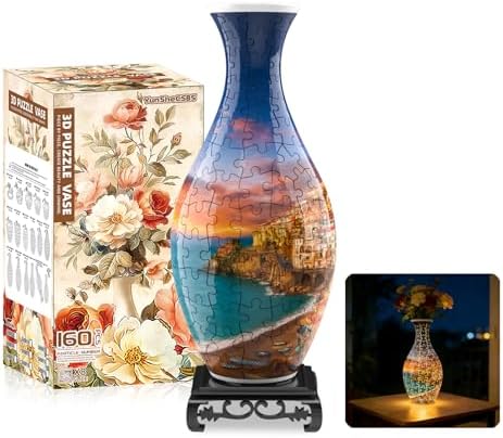 3D Puzzles Vase for Adults, Crafts for Adults, 160 Pieces Plastic DIY Unique Flower Vase with LED Light, House Warming Gift Birthday Gifts for Flower Arrangements and Home Decor for Mom(Sea and House) by Unknown