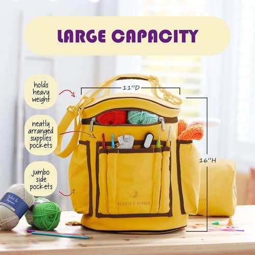 Hearth & Harbor Crochet Bag Organizer – Durable Knitting Bag, Yarn Organizer for Accessories and Supplies, Canvas Yarn Holder, Crochet Carrying Case with Accessories Pouch, Storage Organizer –Mustard - Image 2