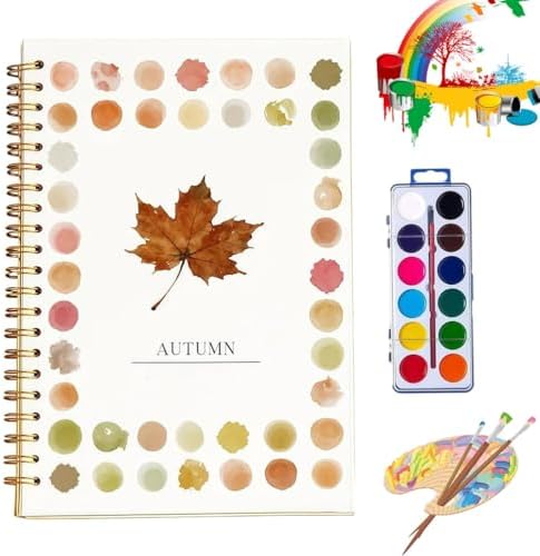 Clhjinruoliu Water Color Workbook,Animals Flowers Ocean Water Coloring Book, Nature Scenes Paint Set Art Crafts, Beginner-Friendly Watercolor Workbook, with 12 Colors Paints Set with Paint Brush,Autum by clhjinruoliu