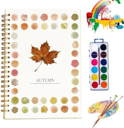 Clhjinruoliu Water Color Workbook,Animals Flowers Ocean Water Coloring Book, Nature Scenes Paint Set Art Crafts, Beginner-Friendly Watercolor Workbook, with 12 Colors Paints Set with Paint Brush,Autum by clhjinruoliu