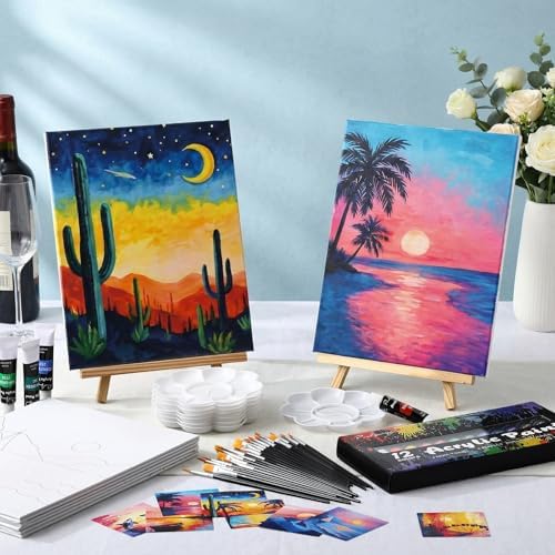 Cholemy 36 Pcs Paint and Sip Kit for Adults 8''x10'' Pre Drawn Canvas for Painting DIY Afro Acrylic Painting Kit Wood Easel Brushes Date Night Bulk for Mother's Day Party Gifts - Image 2