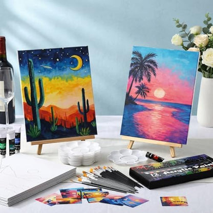 Cholemy 36 Pcs Paint and Sip Kit for Adults 8''x10'' Pre Drawn Canvas for Painting DIY Afro Acrylic Painting Kit Wood Easel Brushes Date Night Bulk for Mother's Day Party Gifts - Image 2