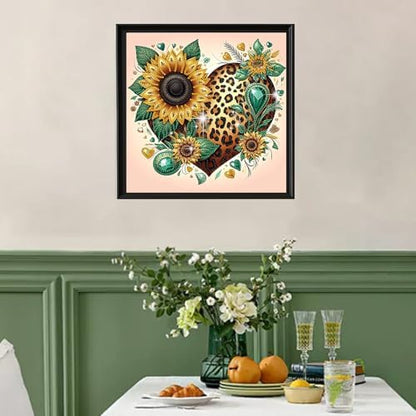 jinglinhh Sunflower Leopard Heart Flowers Special Shaped DIY Diamond Art Painting Kit for Adults Beginners, Partial Drill Crystal Rhinestone Gem Art Craft Home Wall Decor 30x30cm - Image 3