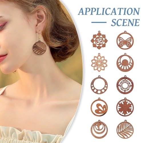 Elecrelive Wood Filigree Earrings Making Kit 20pcs Flat Round Earring Charms Hollow Wood Pendants for DIY Earring Necklace Jewelry Making - Image 4