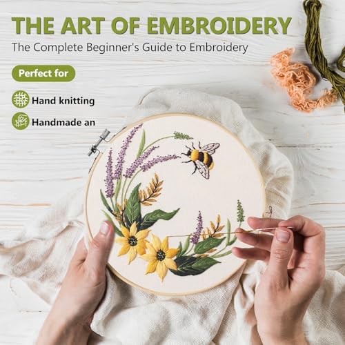 Santune 4 Pack Embroidery Kit for Beginners,Needlepoint Cross Stitch Kits for Adults,Needle Point Sets with Bee Flower Pattern Stitch Video Tutorial - Image 2