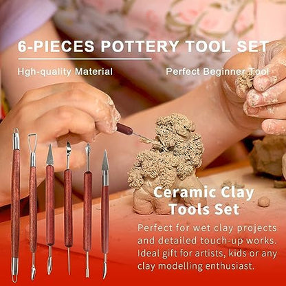 Clay Sculpting Tools, 6 PCS Double-Ended Stainless Steel Polymer Clay Tools, Wooden Handle Pottery Tools for Embossing, Carving Tools and Supplies - Image 4