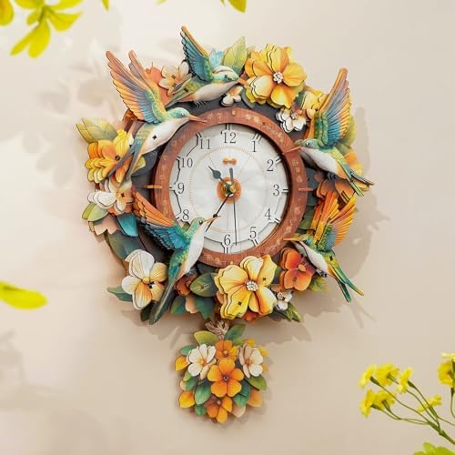 3D Puzzles for Adults, Hummingbirds Wall Clock 3D Wooden Puzzles Clock Kits for DIY Birthday Gift for Women Men Home Decor Holiday Christmas - Image 5