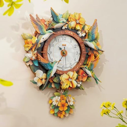 3D Puzzles for Adults, Hummingbirds Wall Clock 3D Wooden Puzzles Clock Kits for DIY Birthday Gift for Women Men Home Decor Holiday Christmas - Image 5