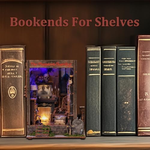 Book Nook Kit,DIY 3D Wooden Miniature Dollhouse Kit Gifts for Adults,The Phantom Chamber Haunted House Booknook with LED Light - Image 5